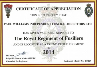 Certificate from the Royal Regiment of Fusiliers 2014