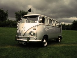 Silver VW Camper hearse