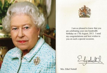 Ethel's 100th Birthday 'telegram' from Her Majesty The Queen's Birthday card
